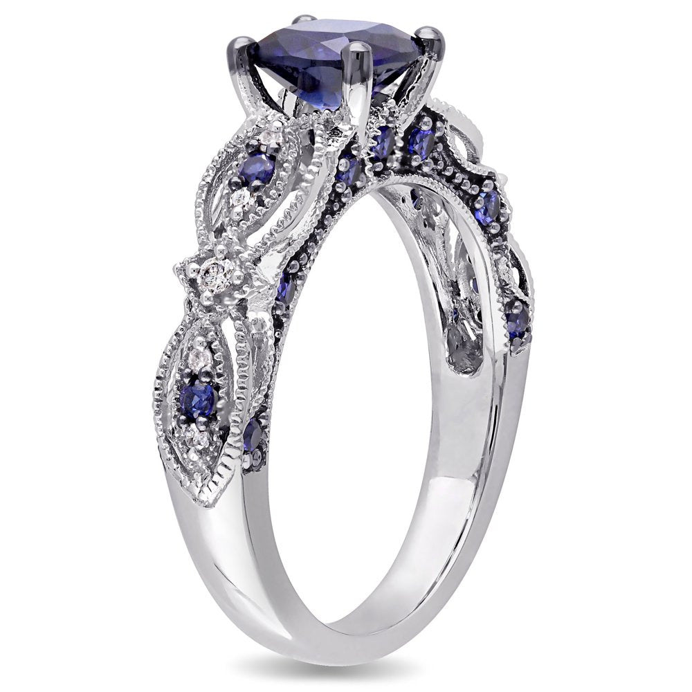 Miabella Women'S 1 5/8 Carat T.G.W. Cushion-Cut Created Blue Sapphire and Diamon