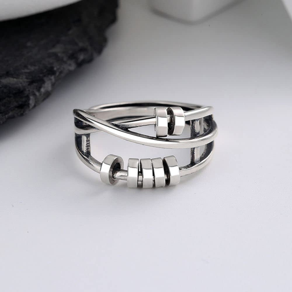 Anxiety Relief Ring-925 Sterling Silver anti Anxiety Spinner Ring Ring for Women