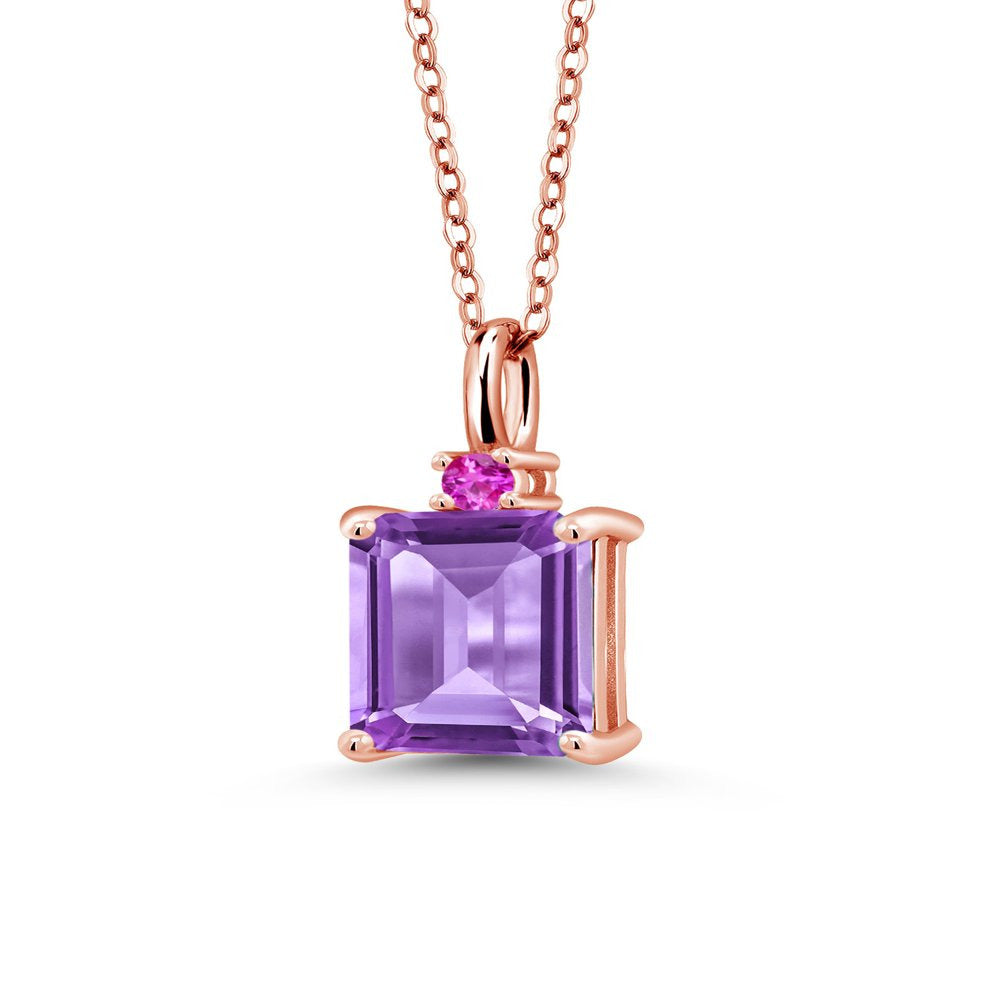 2.55 Ct Purple Amethyst Pink Sapphire 18K Rose Gold Plated Silver Pendant