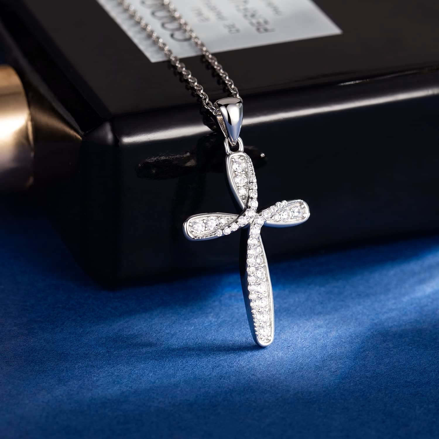 Cross Necklace for Women 925 Sterling Silver White Gold Cross Necklaces, Twisted