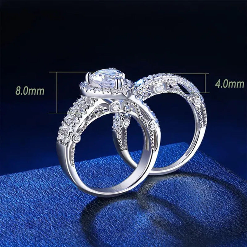 Newshe 4 Carats Wedding Teardrop Shape Engagement Ring Set for Women 925 Sterlin