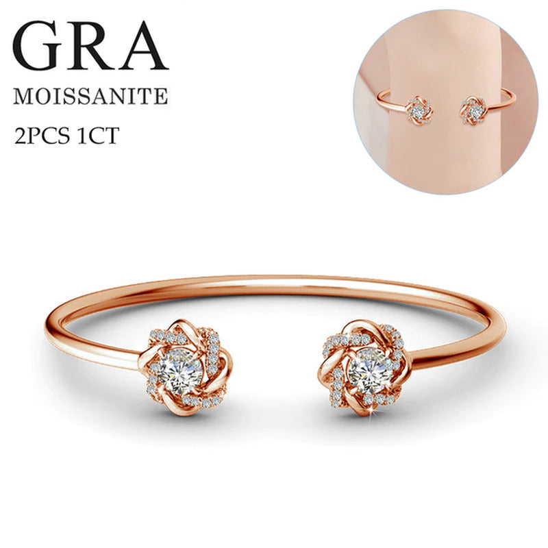 2PCS 1 Carat Moissanite Bangles Knot of Love Women'S 925 Silver Bracelet Wedding