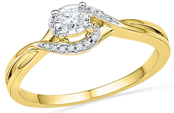 Size - 7 - Solid 10K Yellow Gold round White Diamond Engagement Ring or Fashion