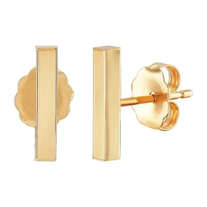 2Mm Bar Stud Earrings in 14K Yellow Gold