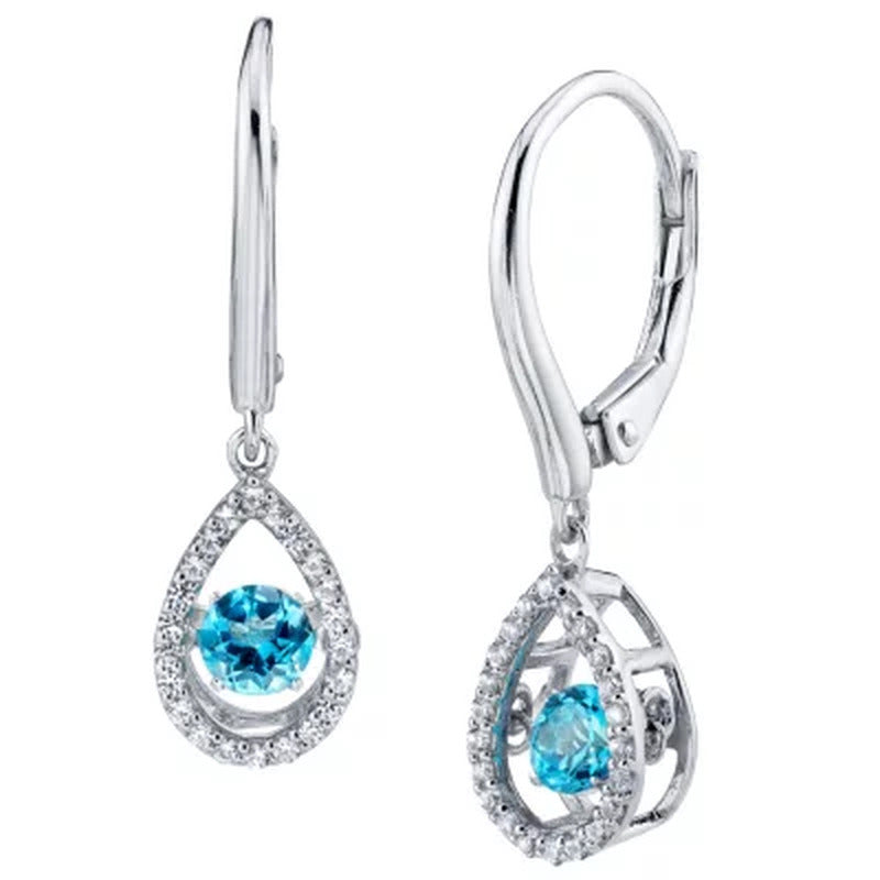 925 Sterling Dancing Blue Topaz and Lab Created White Sapphire Pendant and Ear S