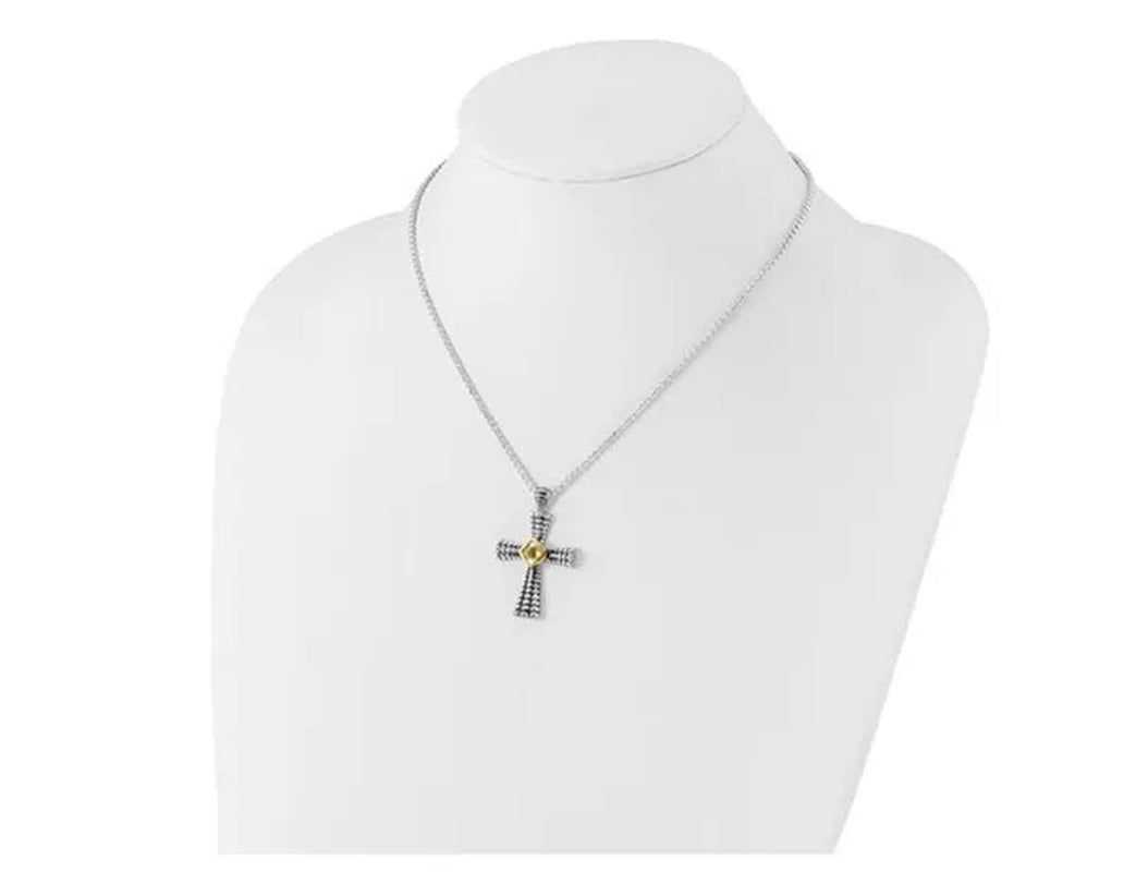 2.50 Carat (Ctw) Green Quartz Cross Pendant Necklace in Antiqued Sterling Silver