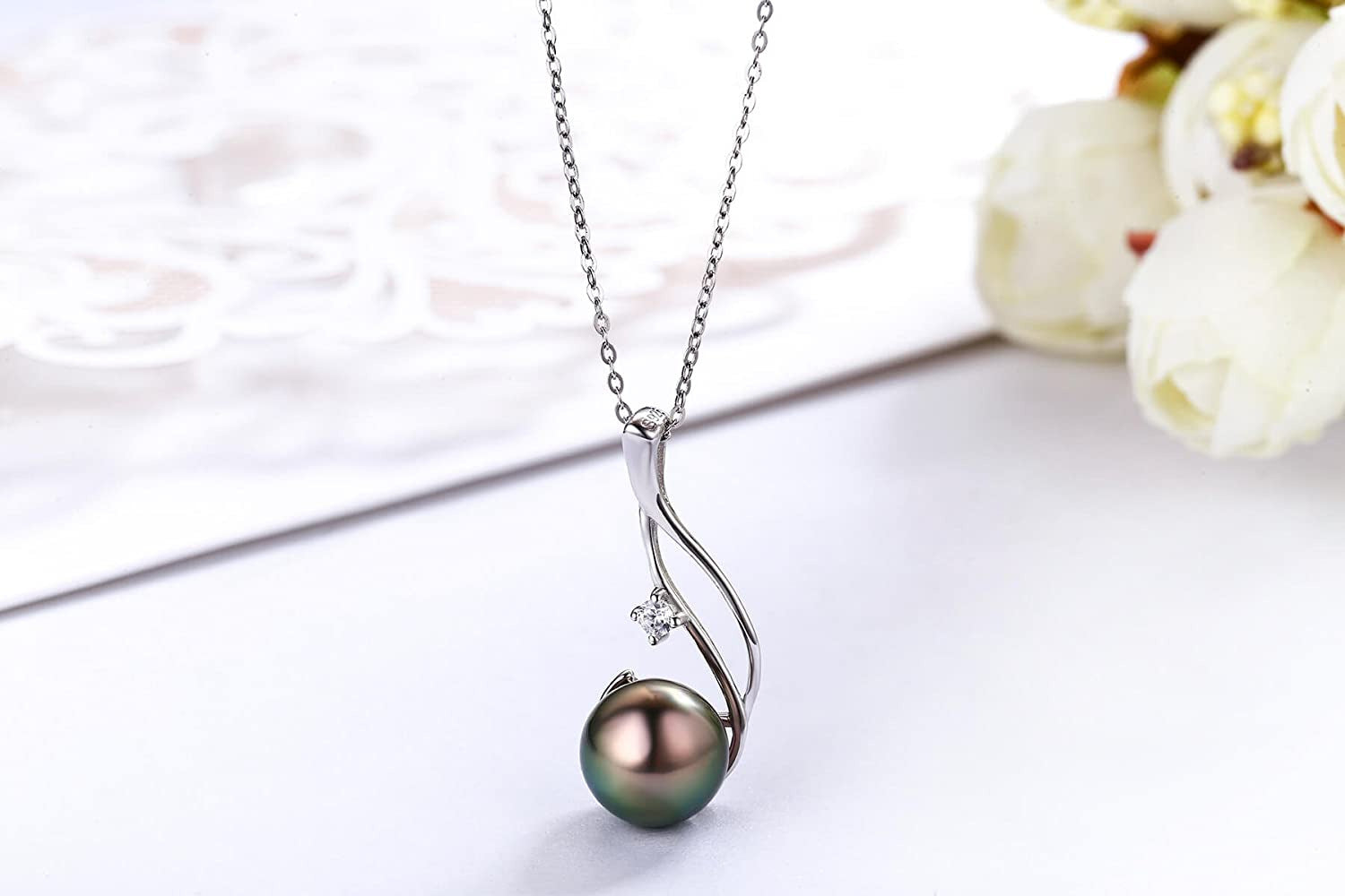 Authentic South Sea Tahitian Black Pearl Pendant Necklace 9-10Mm round 18K Gold