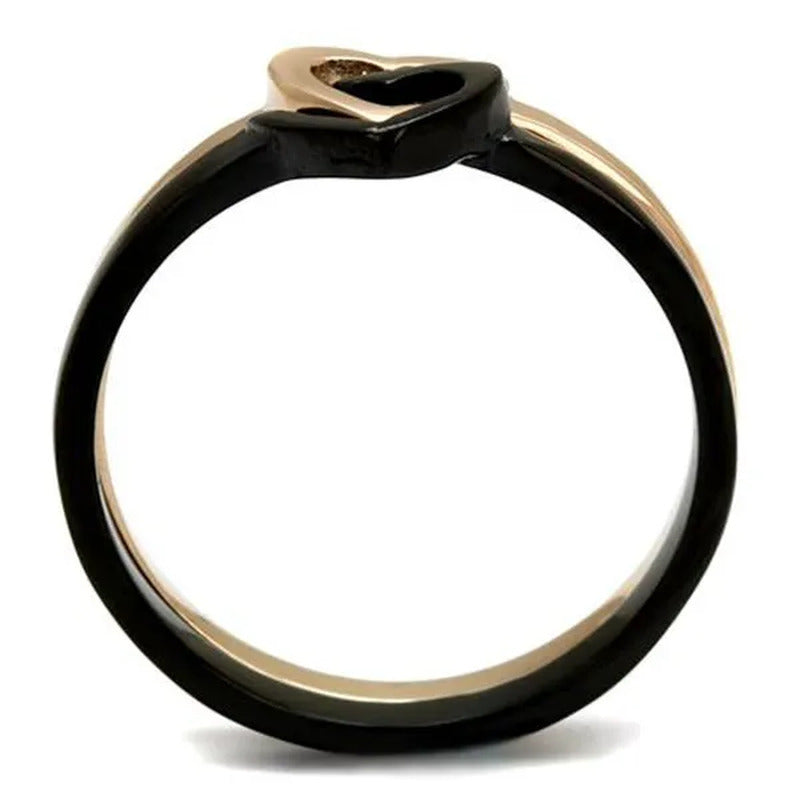 Stainless Steel Black & Rose Gold Ion Plated 2 Piece Heart Fashion Ring Size 5-1