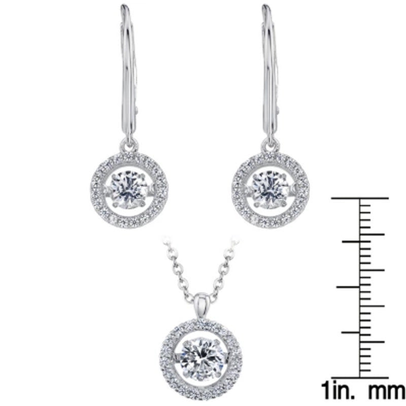 925 Sterling Dancing Lab Created White Sapphire Pendant and Ear Set