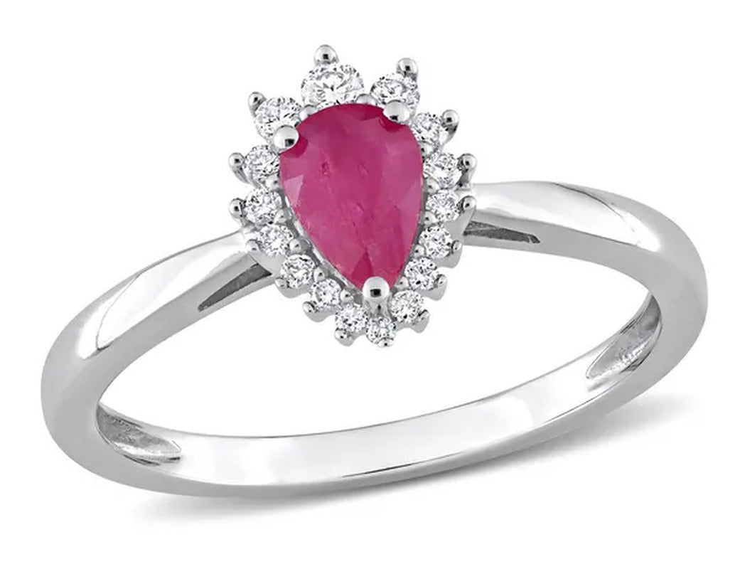 1/2 Carat (Ctw) Ruby Pear-Cut Ring with Diamonds in 14K White Gold