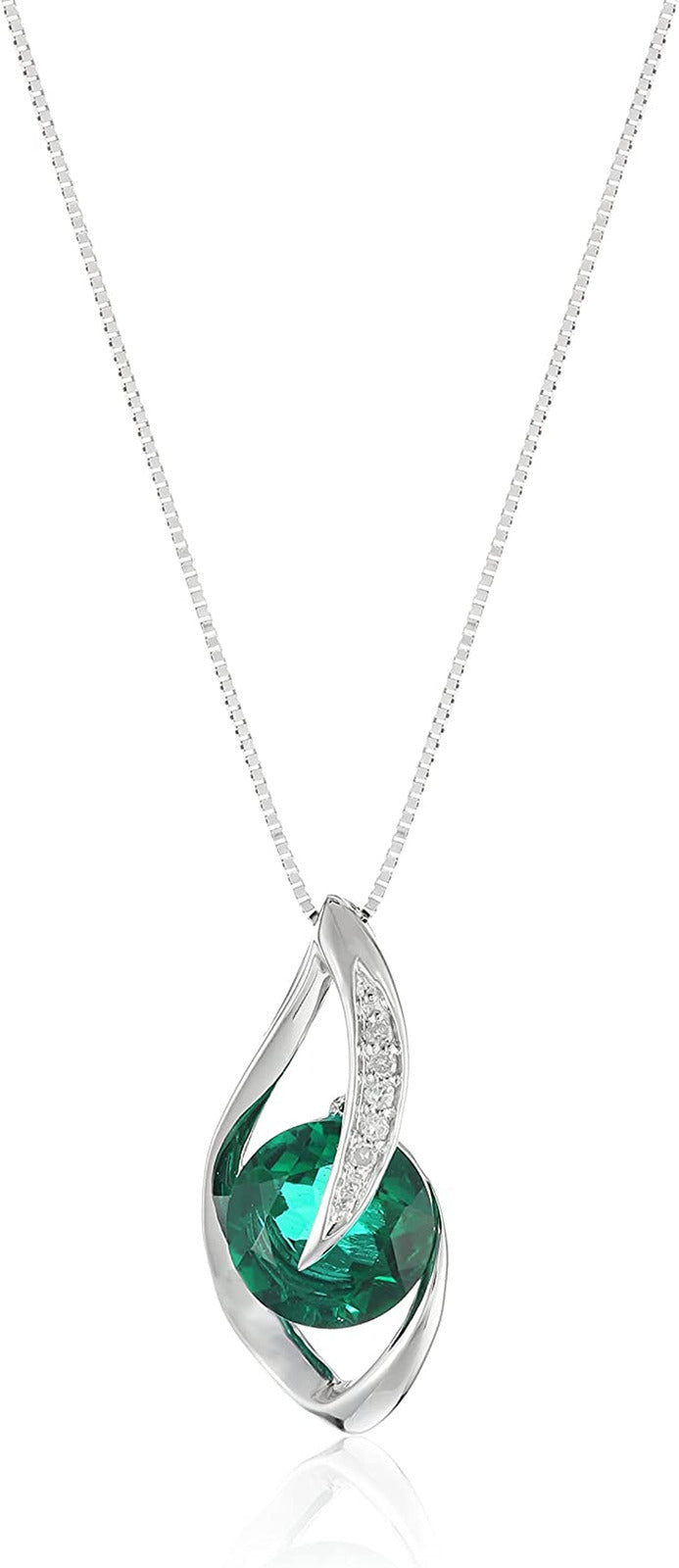 10K White Gold Gemstone and Diamond Accent Flame Pendant Necklace, 18"