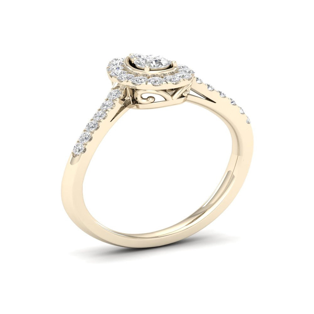 1/3Ct TDW Diamond 10K Yellow Gold Pear Shape Halo Engagement Ring (I-J, I2)