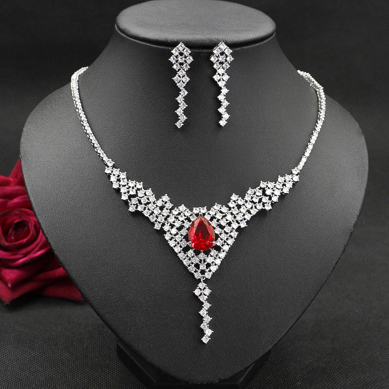 Fashion Crystal Diamond Necklace and Earring Two-Piece Set Female Elegant Clavic