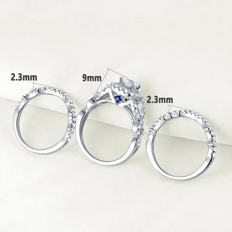 Newshe 3 Pcs Wedding Rings for Women Genuine 925 Sterling Silver Engagement Ring