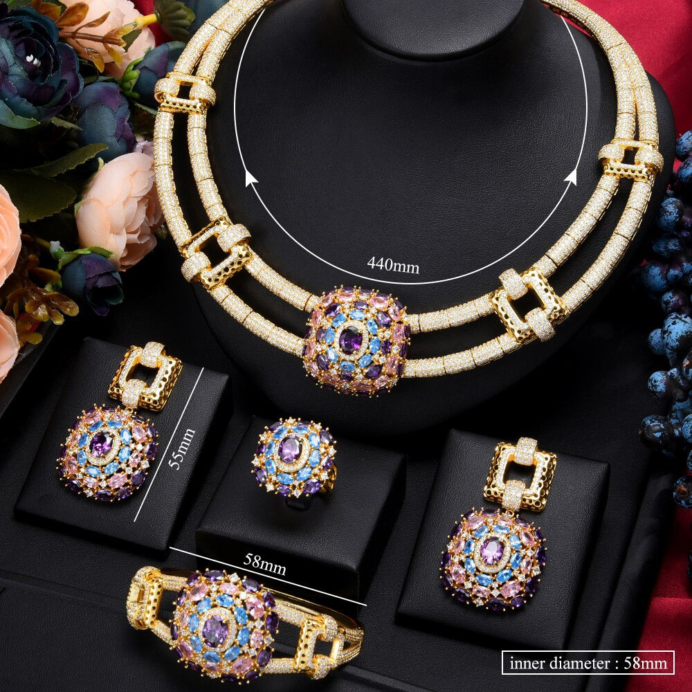 Famous Luxury Brand 4PCS Nigerian Jewelry Set for Women Wedding Cubic Zircon