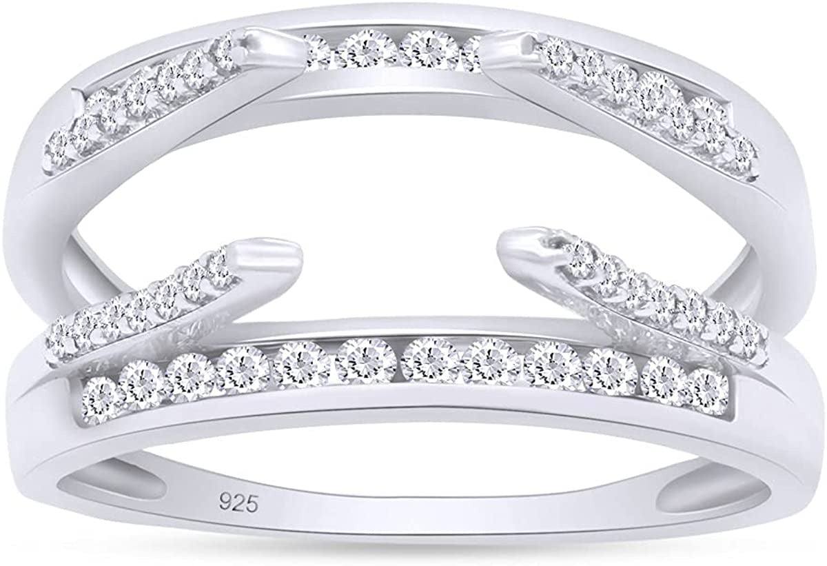 Sterling Silver Combination Cathedral and Classic Ring Guard with Cubic Zirconia