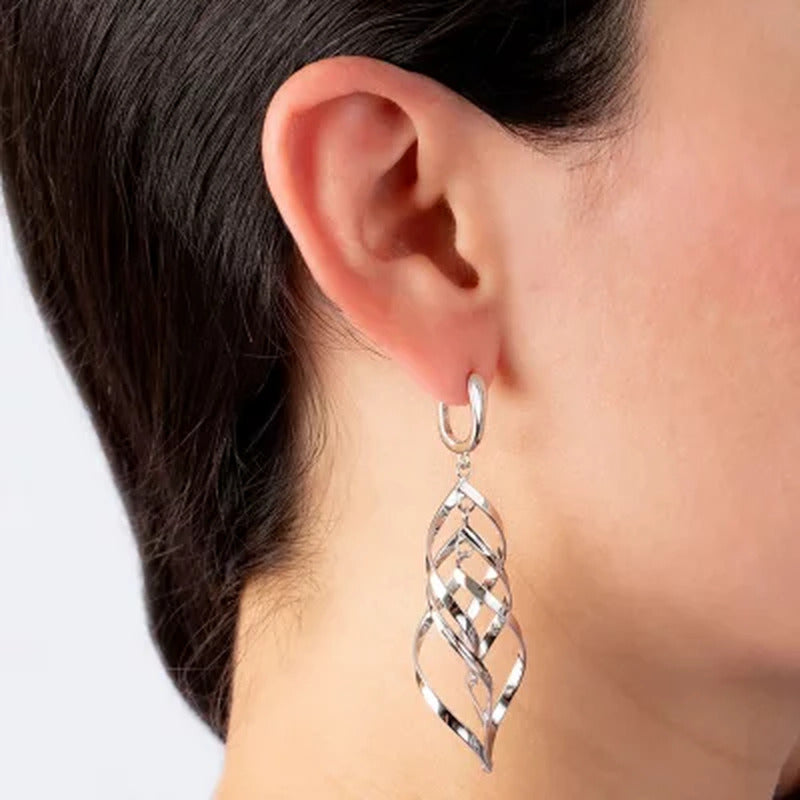 Sterling Silver Triple Marquise Lever Back Drop Earrings