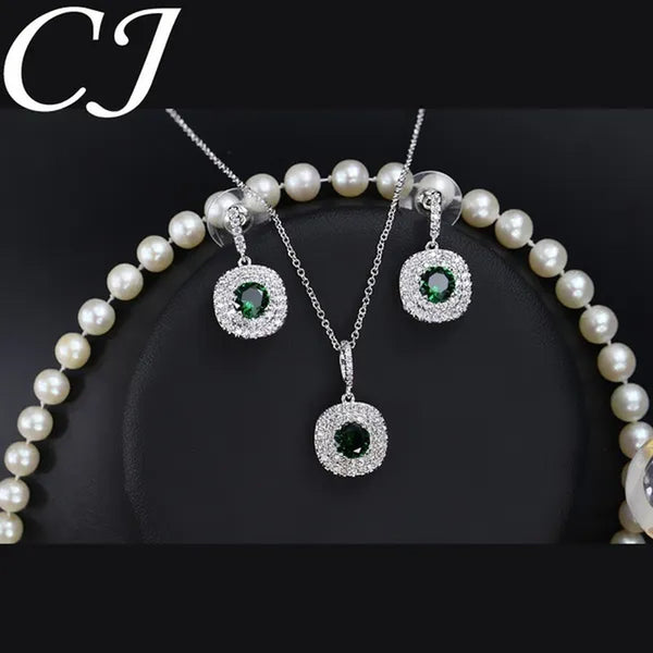 CANDICE 1 Set 18K White Gold Plated Jewelry Set Full Clear CZ Diamond Pendant Ne