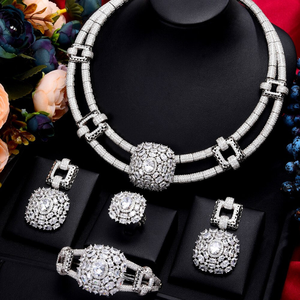 Famous Luxury Brand 4PCS Nigerian Jewelry Set for Women Wedding Cubic Zircon