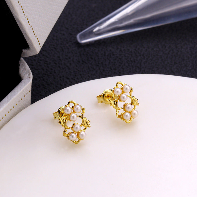 Women'S Leaf Flower Pearl Earrings