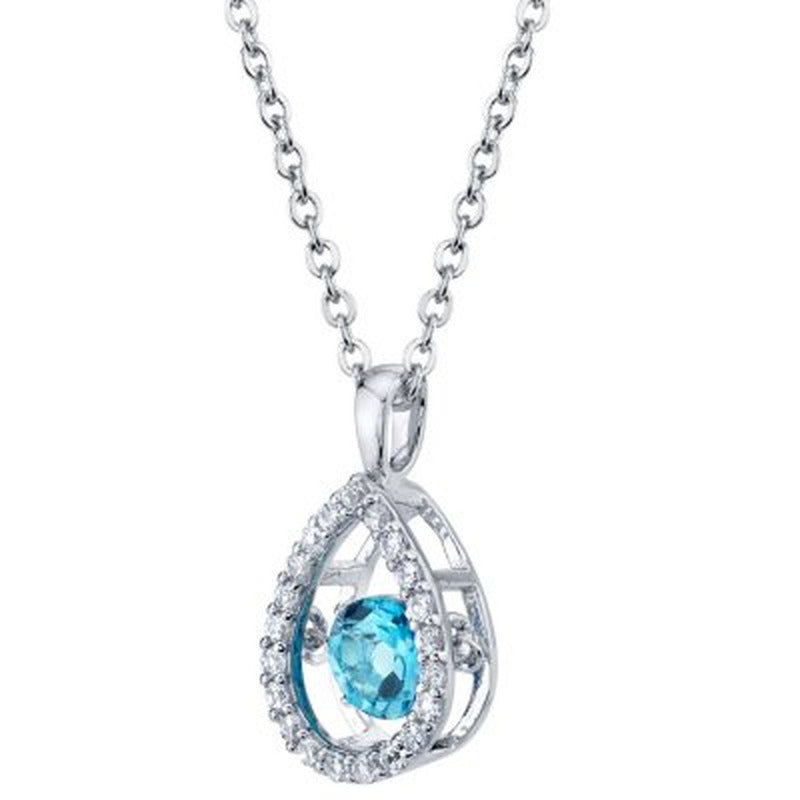 925 Sterling Dancing Blue Topaz and Lab Created White Sapphire Pendant and Ear S