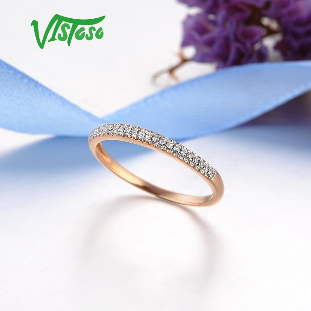 Genuine 14K 585 Rose Gold Sparkling Diamond Delicate Ring for Women Anniversary