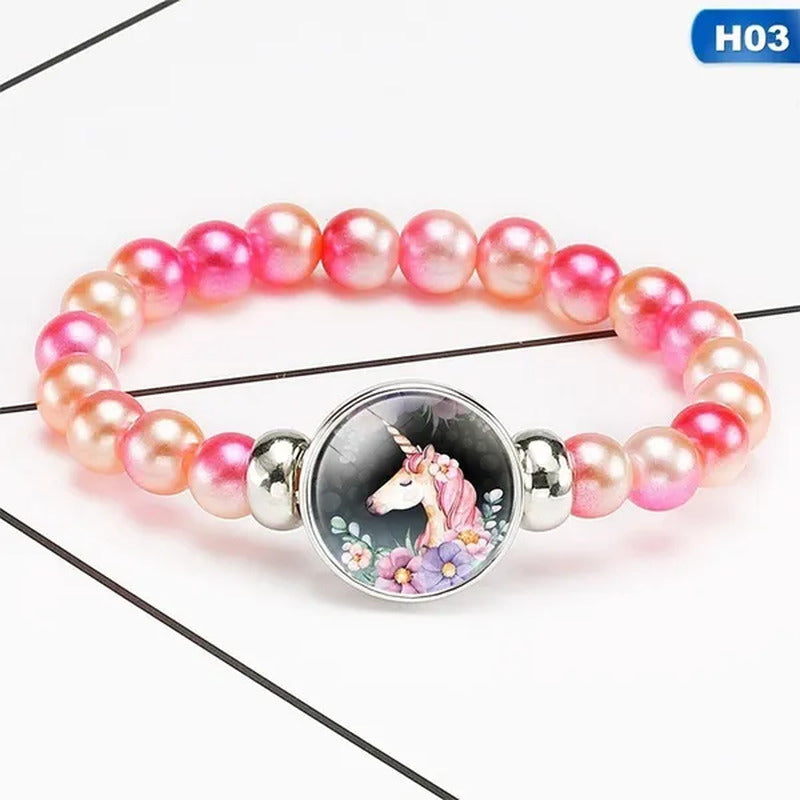 12 Styles Cute Unicorn Glass Rainbow Beads Bracelets & Bangles for Kids Girls Pa