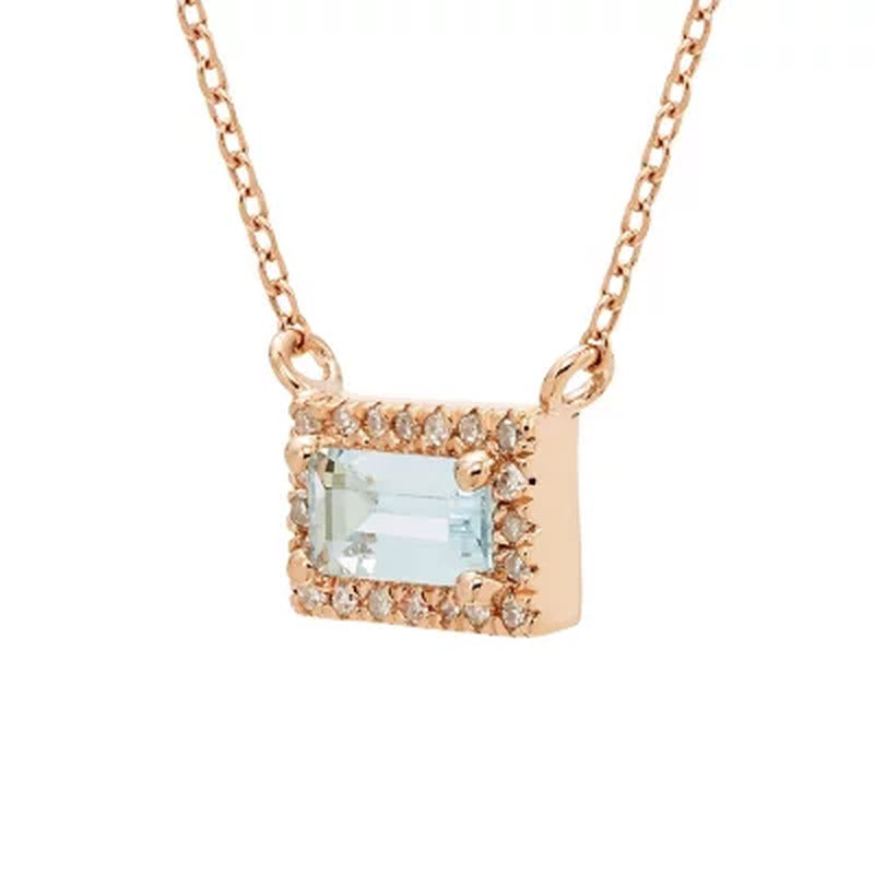 Aquamarine and 0.06 CT. T.W. Diamond Pendant in 14K Gold