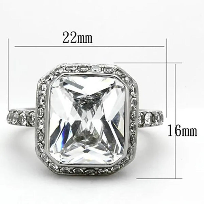 6.38 Ct Halo Emerald Cut Zirconia Stainless Steel Engagement Ring Women'S Size 5