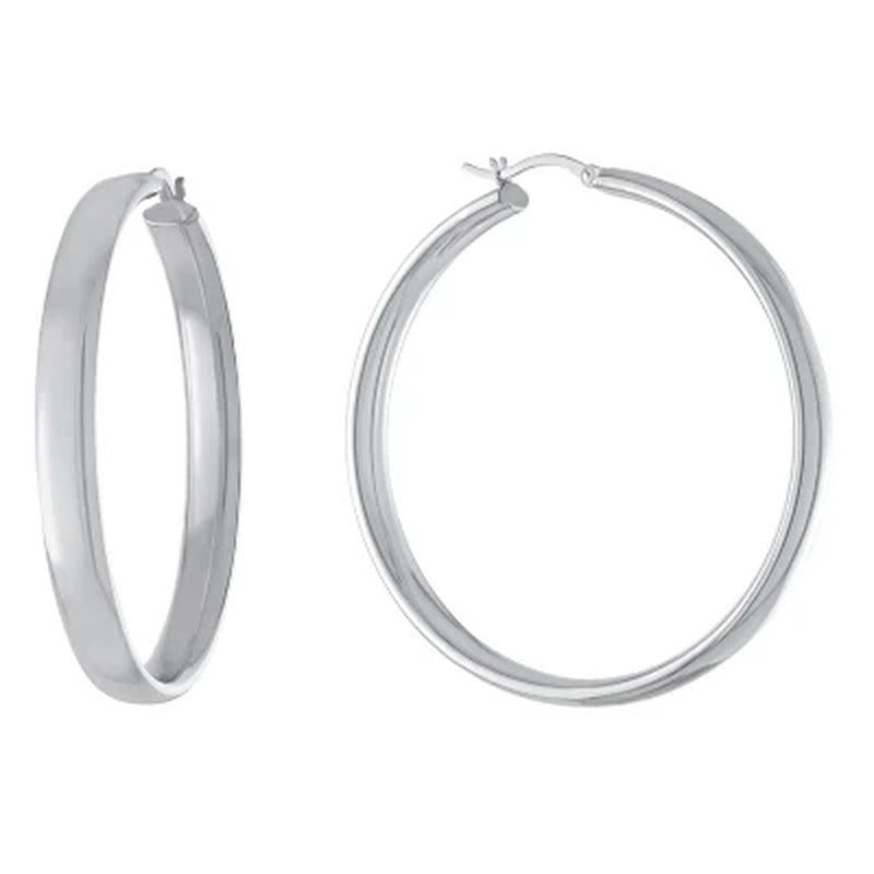 Sterling Silver High Polished Wedding Band Style Hoops