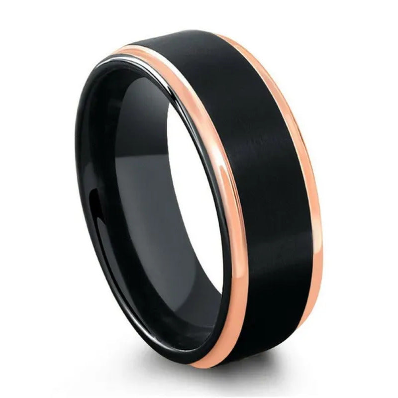 Men'S Black Tungsten Ring with Rose Gold Edge Plating Wedding Band for Men Jewel