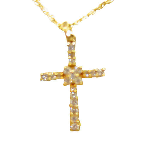 $1,200 RETAIL DIAMOND YELLOW GOLD ROUND CROSS PENDANT .25 CT G VS1/2 18 K GOLD