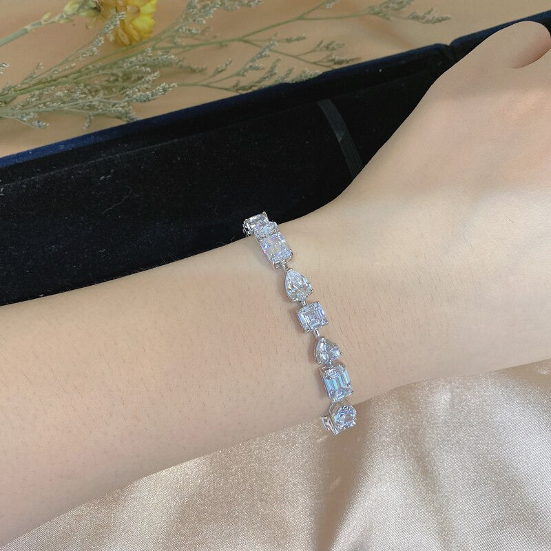 100% 925 Sterling Silver High Carbon Diamond Irregular Bracelet for Women Bride