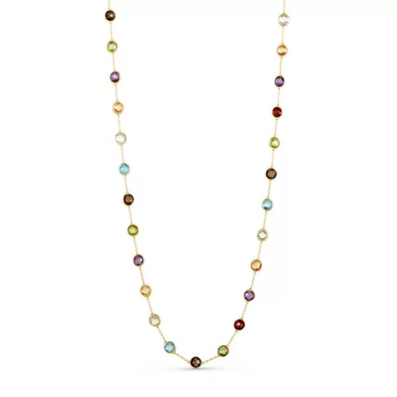 Multi Gemstone Station Necklace in 14 Karat Yellow Gold