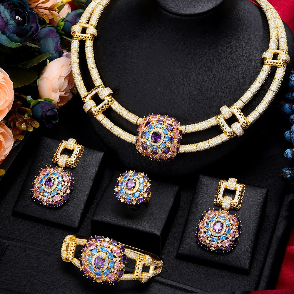 Famous Luxury Brand 4PCS Nigerian Jewelry Set for Women Wedding Cubic Zircon