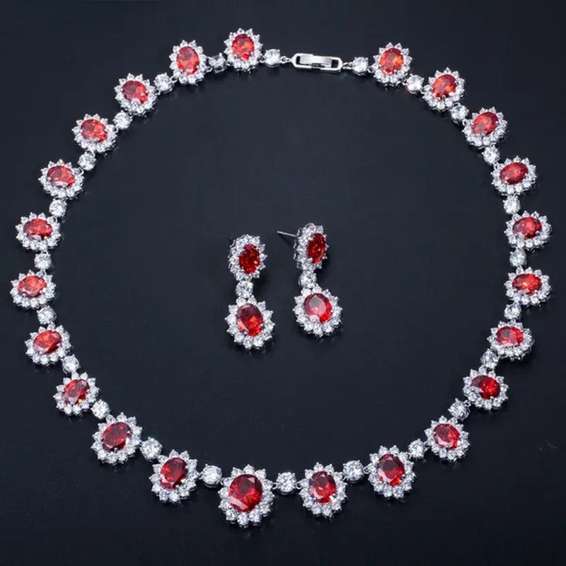 Gloriya Elegant Ruby Red Zirconia and White CZ Diamond Paved Setting Flower Pend