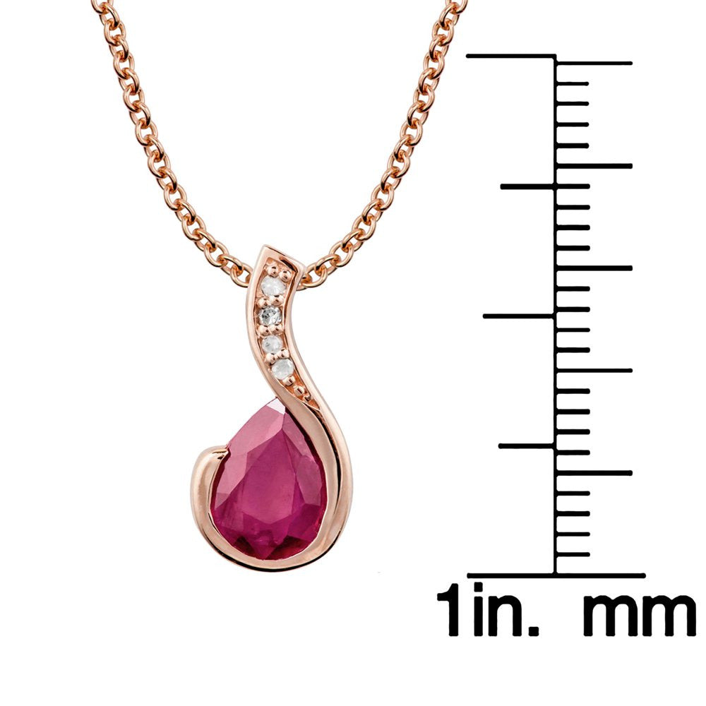 10K Rose Gold Genuine Pear-Shape Ruby and Diamond Drop Pendant Necklace