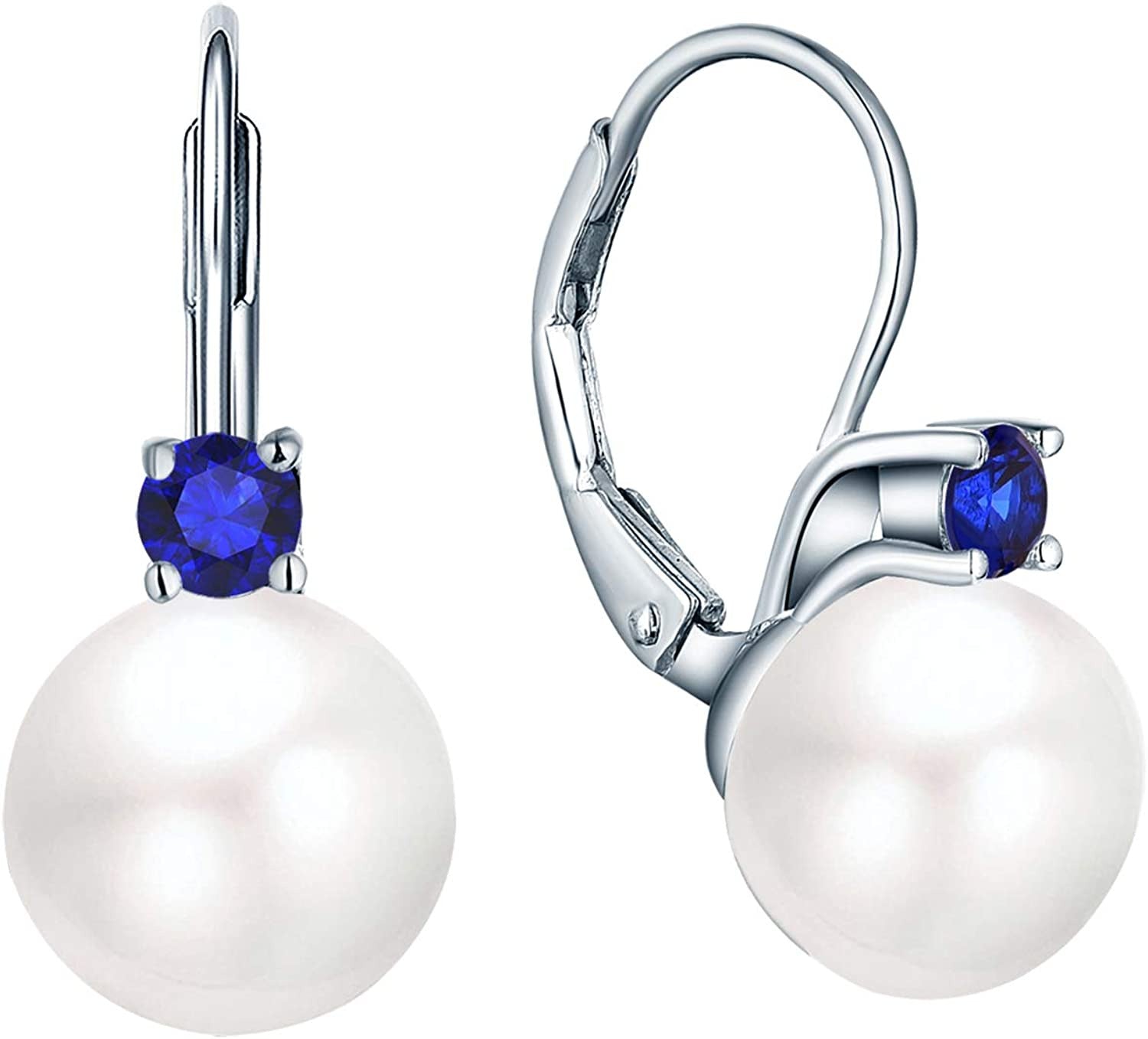 925 Sterling Silver Cubic Zirconia Freshwater Cultured Pearl Drop & Dangle Lever