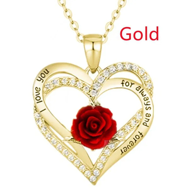 Elegant Fashion Creative Love Rose Necklace Crystal Diamond Rose Pendant Symboli