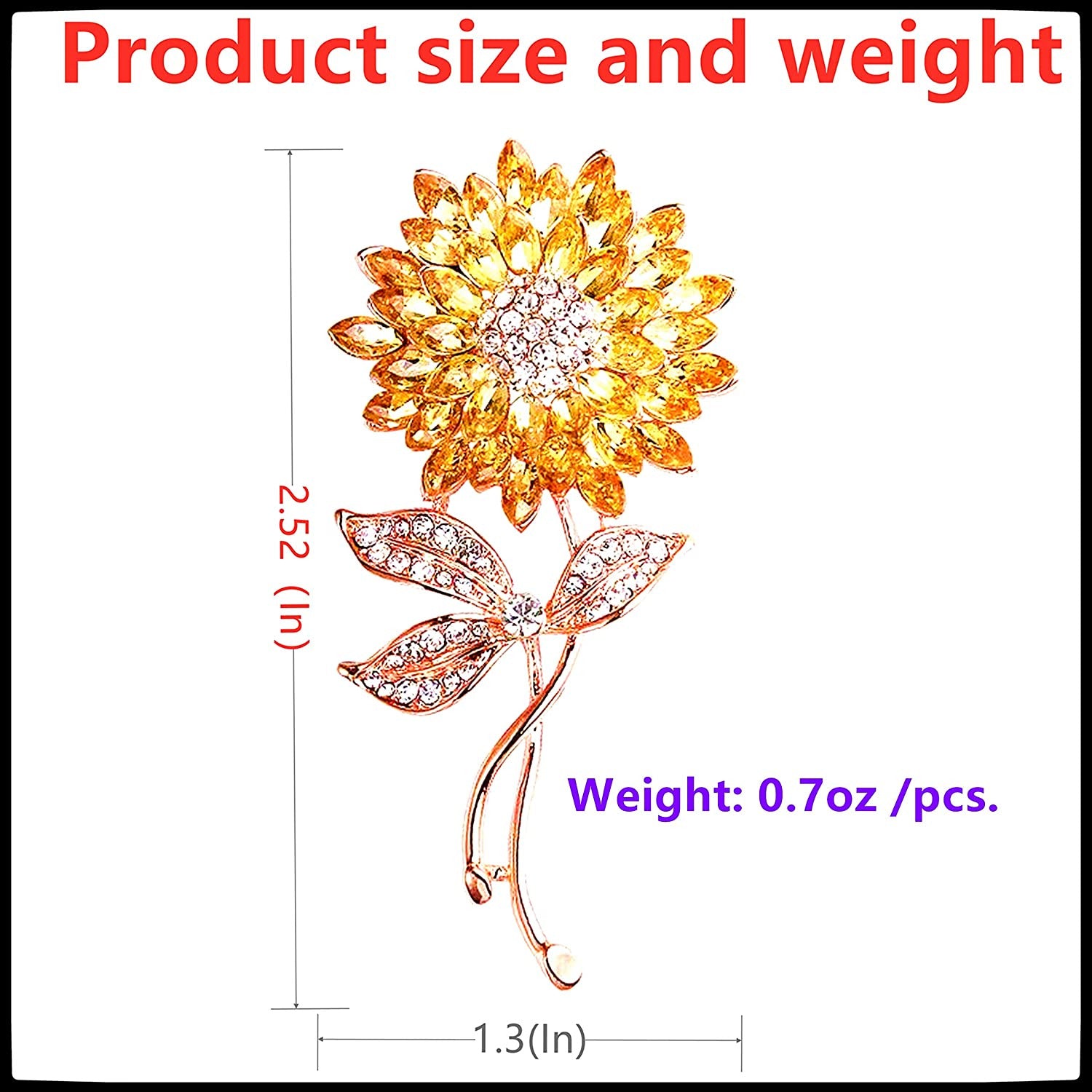 Sunflower Brooches Pin for Women Fashion Austria Crystal Rhinestones Elegant Gol