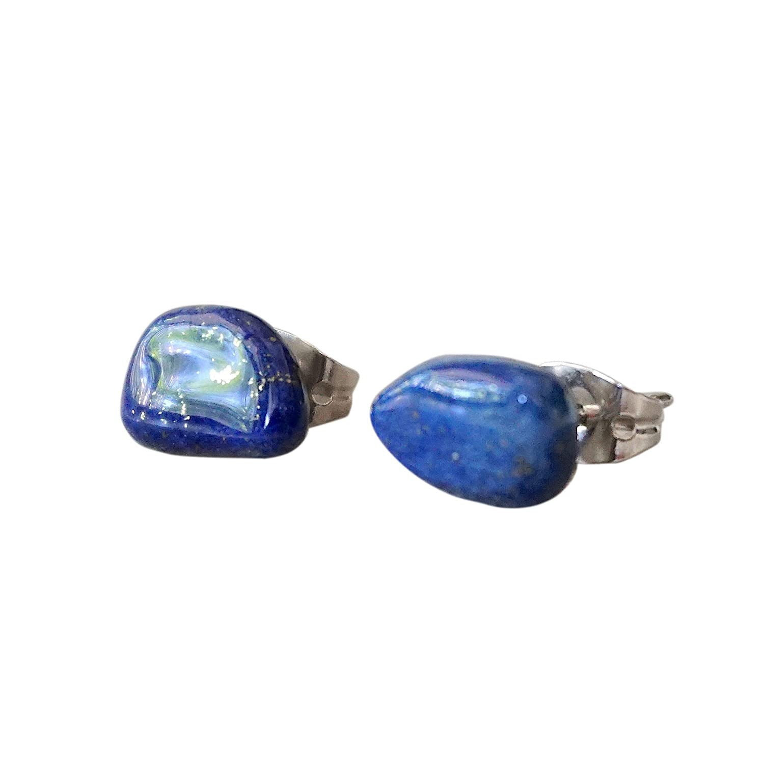 Raw Lapis Lazuli Earrings - Deep Blue Stud Earring - 5-10Mm Sterling Silver Stud