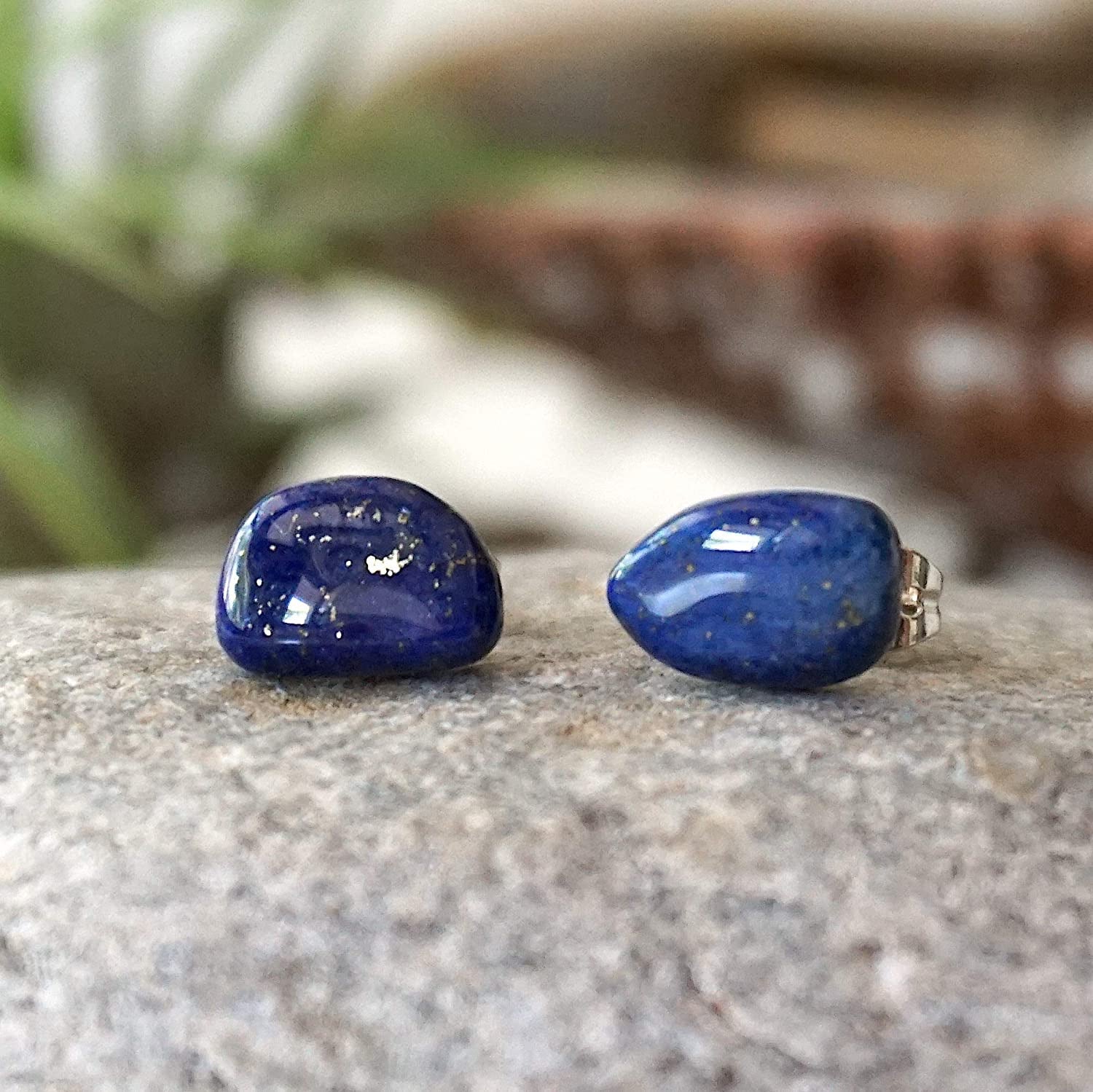 Raw Lapis Lazuli Earrings - Deep Blue Stud Earring - 5-10Mm Sterling Silver Stud