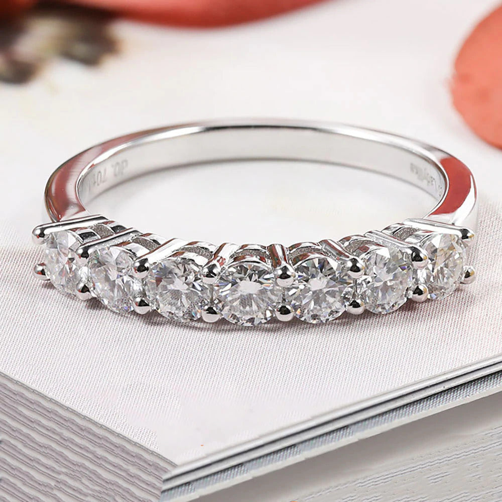 Real D Color 7 Stones 3Mm Full Moissanite Row Rings S925 Sterling Silver