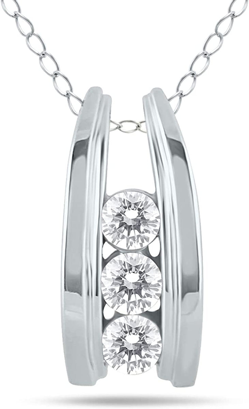 1/2 Carat TW Three Stone Diamond Ladder Pendant Available in 10K White and Yello