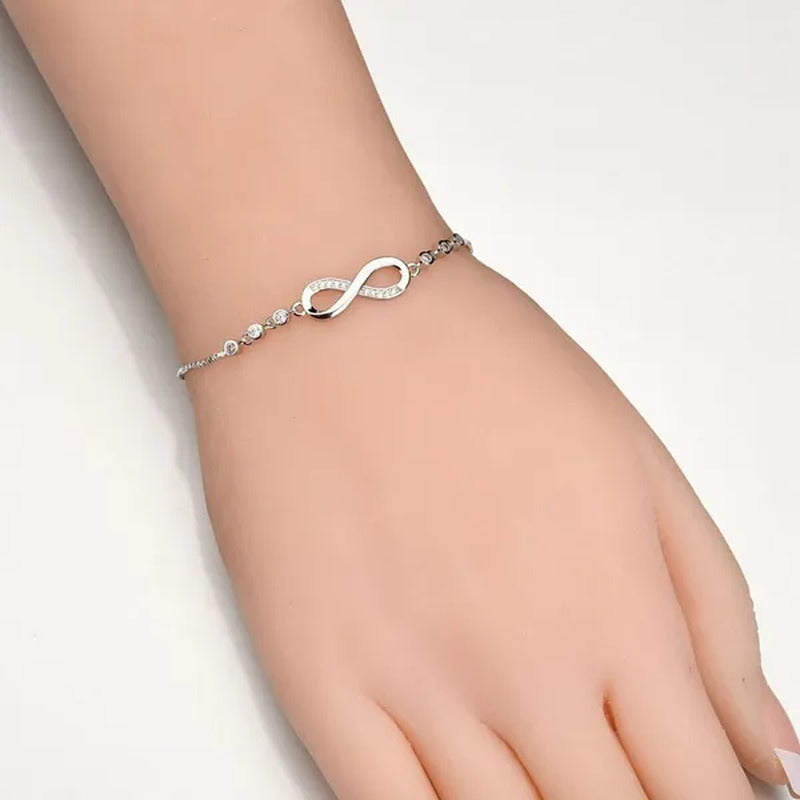 1Pc New Arrival 925 Sterling Silver Charm Bracelet Jewelry Infinity Eight Crysta