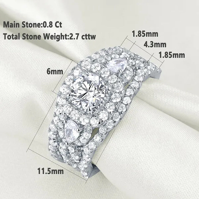 Newshe 3 Pcs Wedding Rings for Women Genuine 925 Sterling Silver Engagement Ring