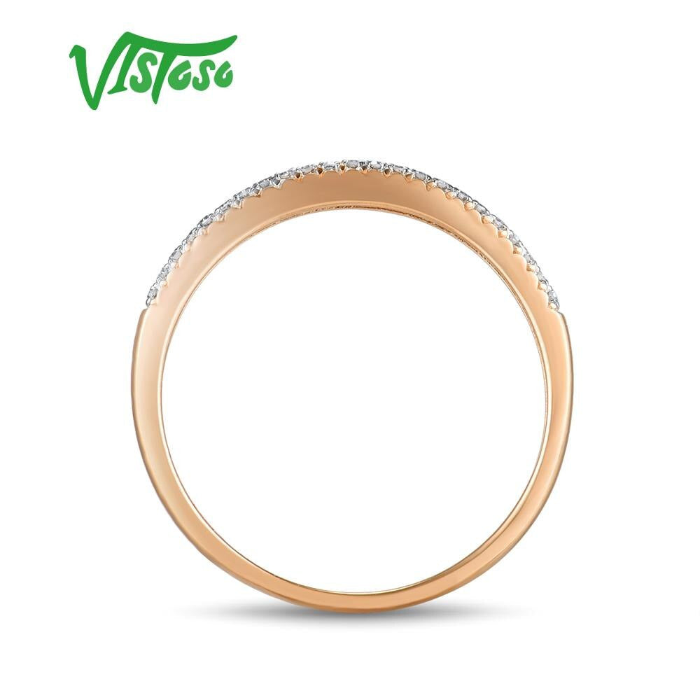 Genuine 14K 585 Rose Gold Sparkling Diamond Delicate Ring for Women Anniversary