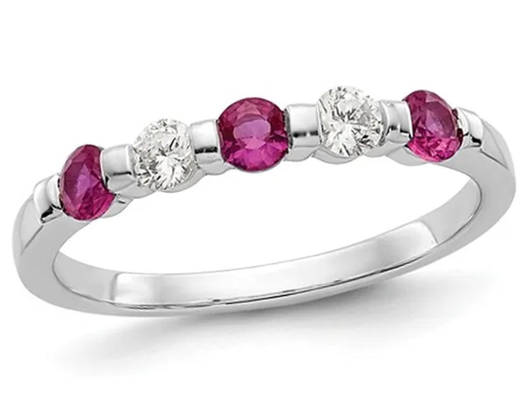 3/10 Carat (Ctw) Natural Ruby Ring in 14K White Gold with Diamonds