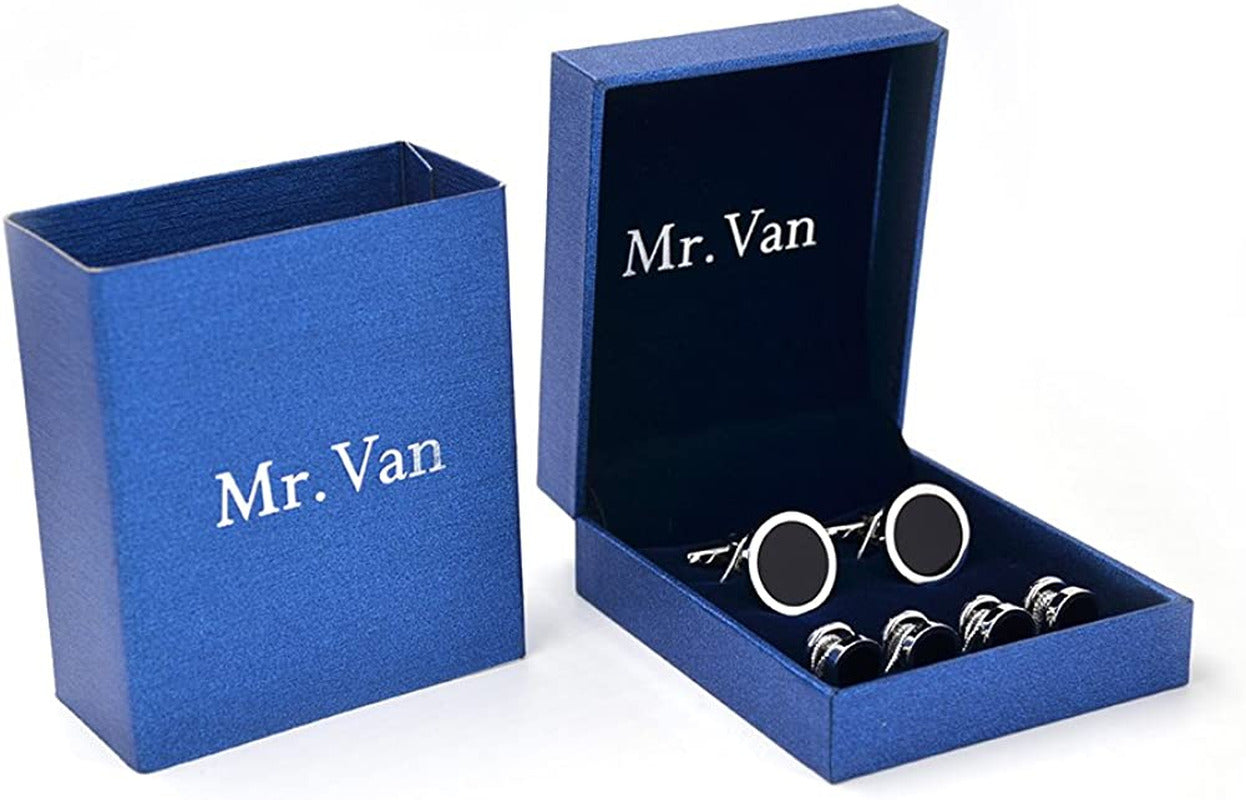 Onyx Cufflinks and Studs Set Formal Black Silver Groomsmen Groom Wedding Gift Cu