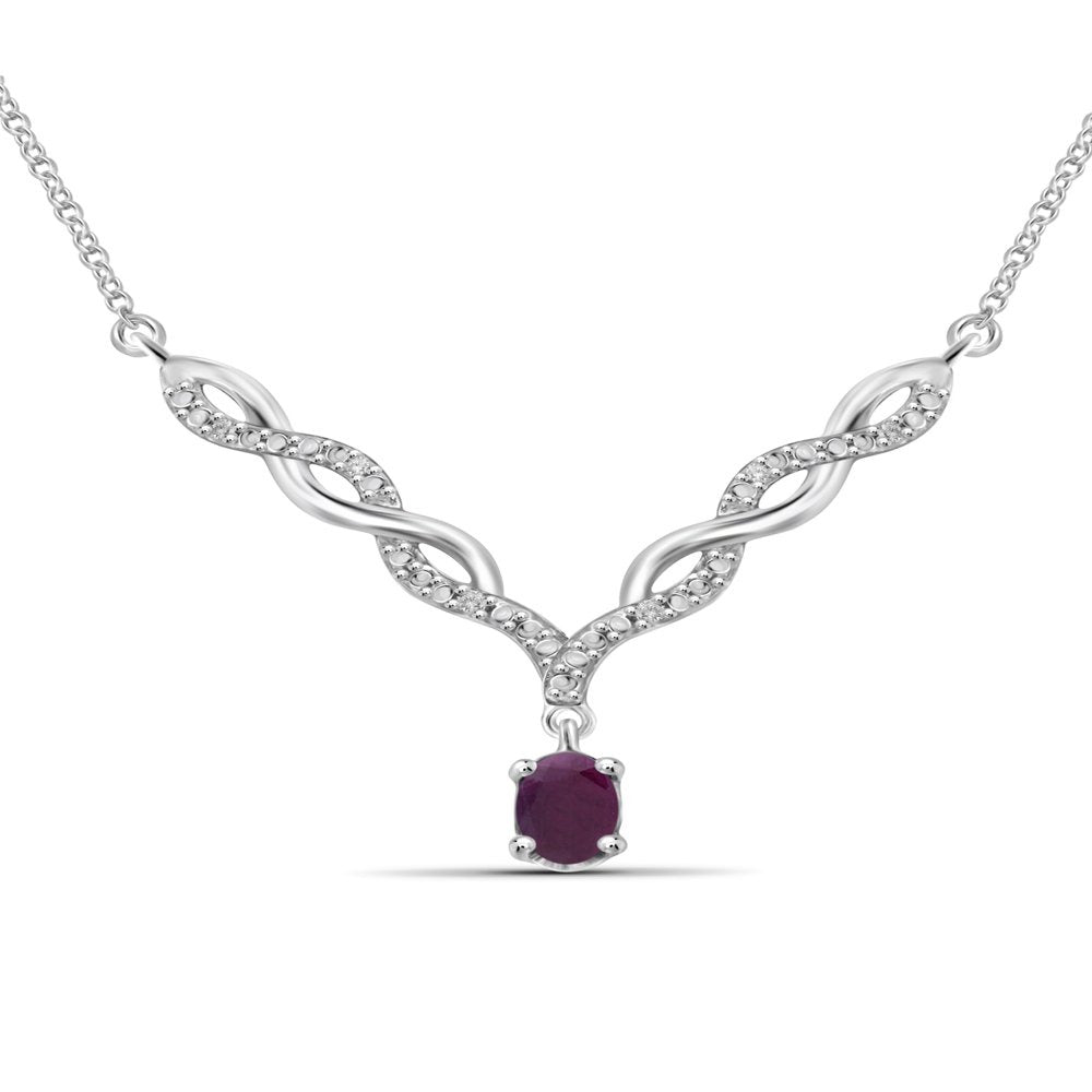 1/2 Carat T.G.W. Ruby and Accent White Diamond Sterling Silver Women'S Necklace